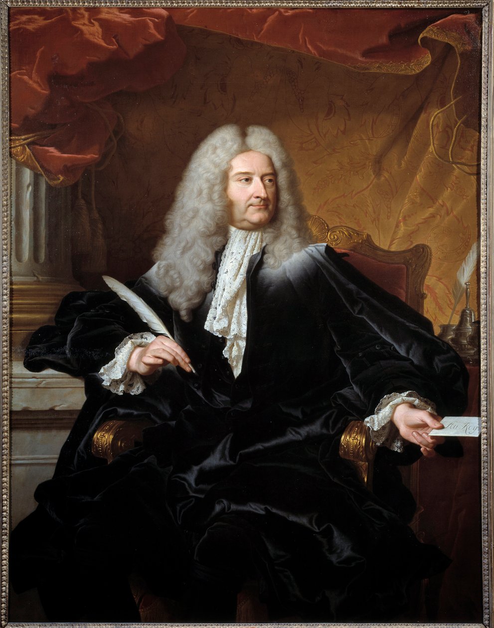 Porträtt av Louis Germain de Chauvelin (1685-1762), markis de Grosbois, utrikesminister och sälvaktsmålning av Hyacinthe Rigaud (1659-1743) 1727 sön. 1,11x1,46 m Toulouse Augustins Museum - Porträtt av Louis Germain de Ch av Hyacinthe Francois Rigaud