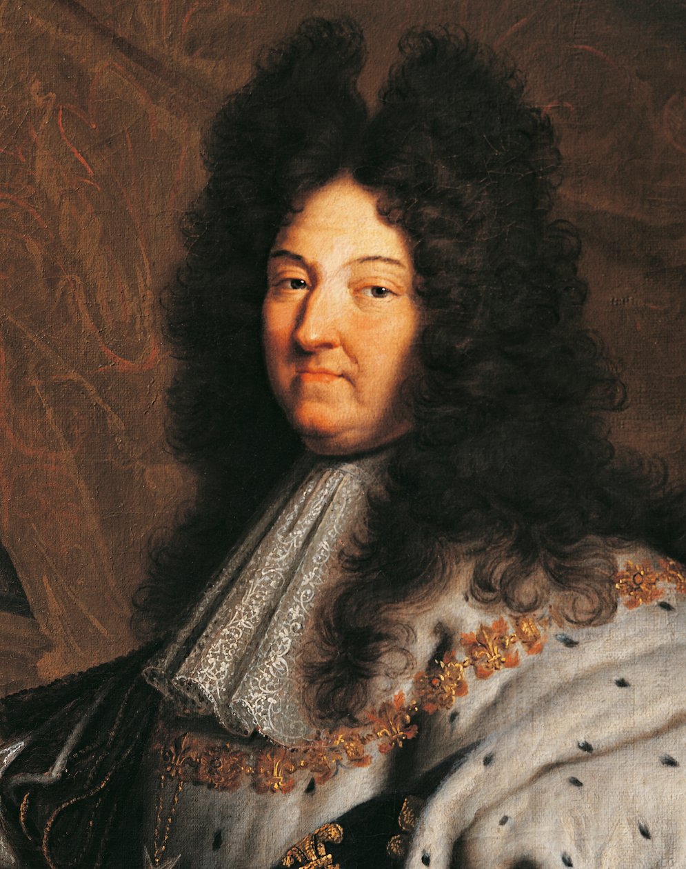 Porträtt av Ludvig XIV av Frankrike, känd som Ludvig den Store eller Solkungen (1638-1715), målning av Hyancinthe Rigaud (1659-1743) av Hyacinthe Francois Rigaud