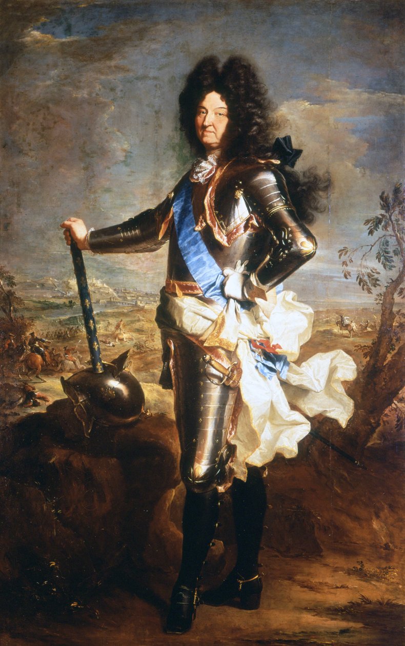 Porträtt av Ludvig XIV, solkungen (1638 - 1715). Olja av Hyacinthe Rigaud, utsedd till kungens porträttör. av Hyacinthe Francois Rigaud