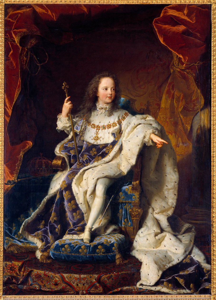 Porträtt av Louis XV fem år gammalt barn i helig dräkt, kung av Frankrike (1710-1774). Målning av Hyacinthe Rigaud (1659-1743) av Hyacinthe Francois Rigaud