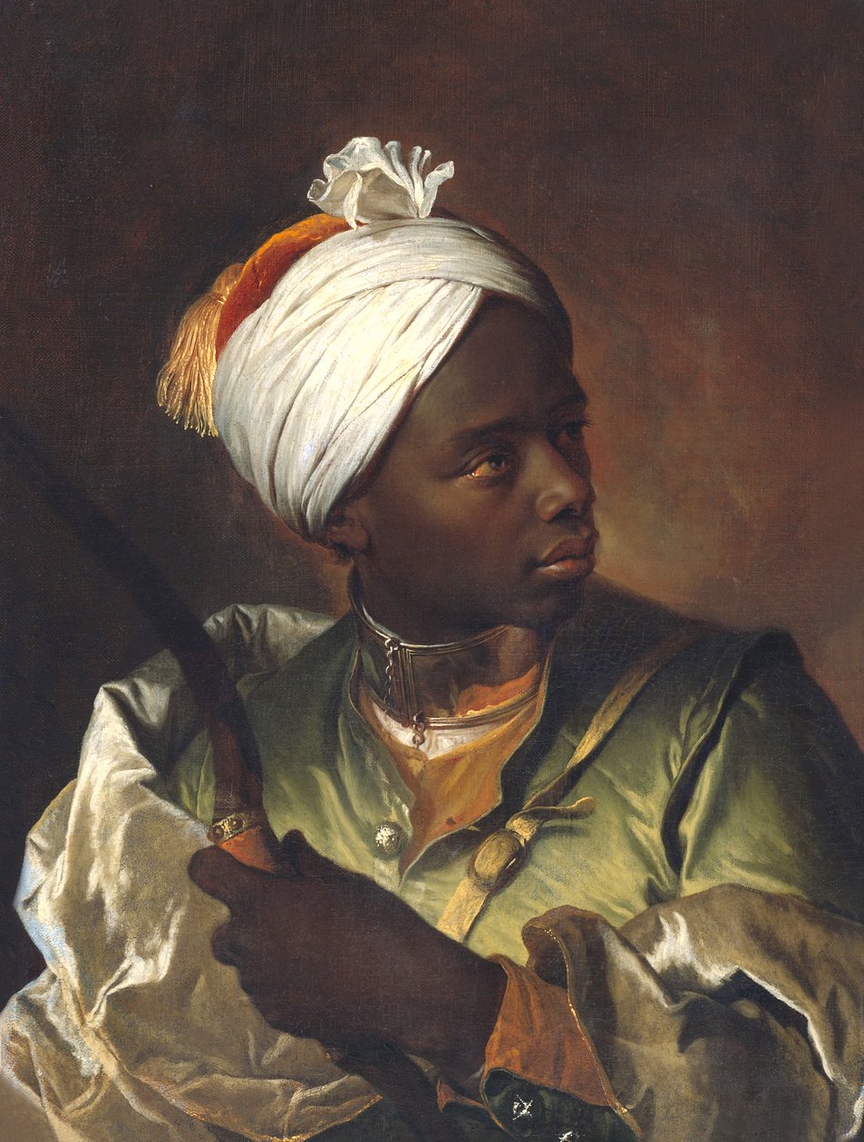 Porträtt av en svart man som håller i en båge, ca 1697 (olja på duk) av Hyacinthe Francois Rigaud
