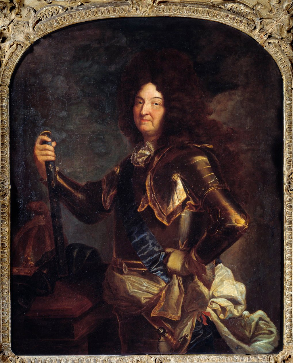 Porträtt av kungen av Frankrike Ludvig XIV (1638-1715), i rustning Målning av Hyacinthe Rigaud (1659-1743) 1700-talets sön. 2,21x1,3 m av Hyacinthe Francois Rigaud