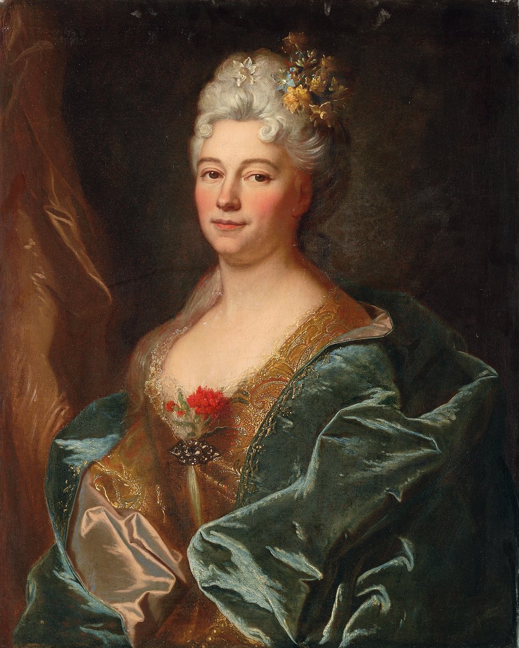 Porträtt av Marquise de la Mesangere, född Marguerite de Rambouillet av Hyacinthe Francois Rigaud