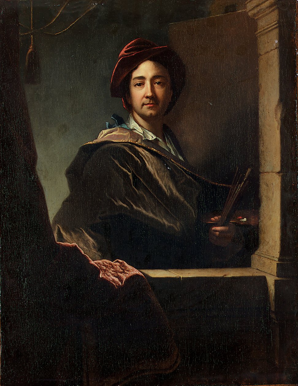 Porträtt av konstnären, halvlängd, vid ett båge, 1712 av Hyacinthe Francois Rigaud