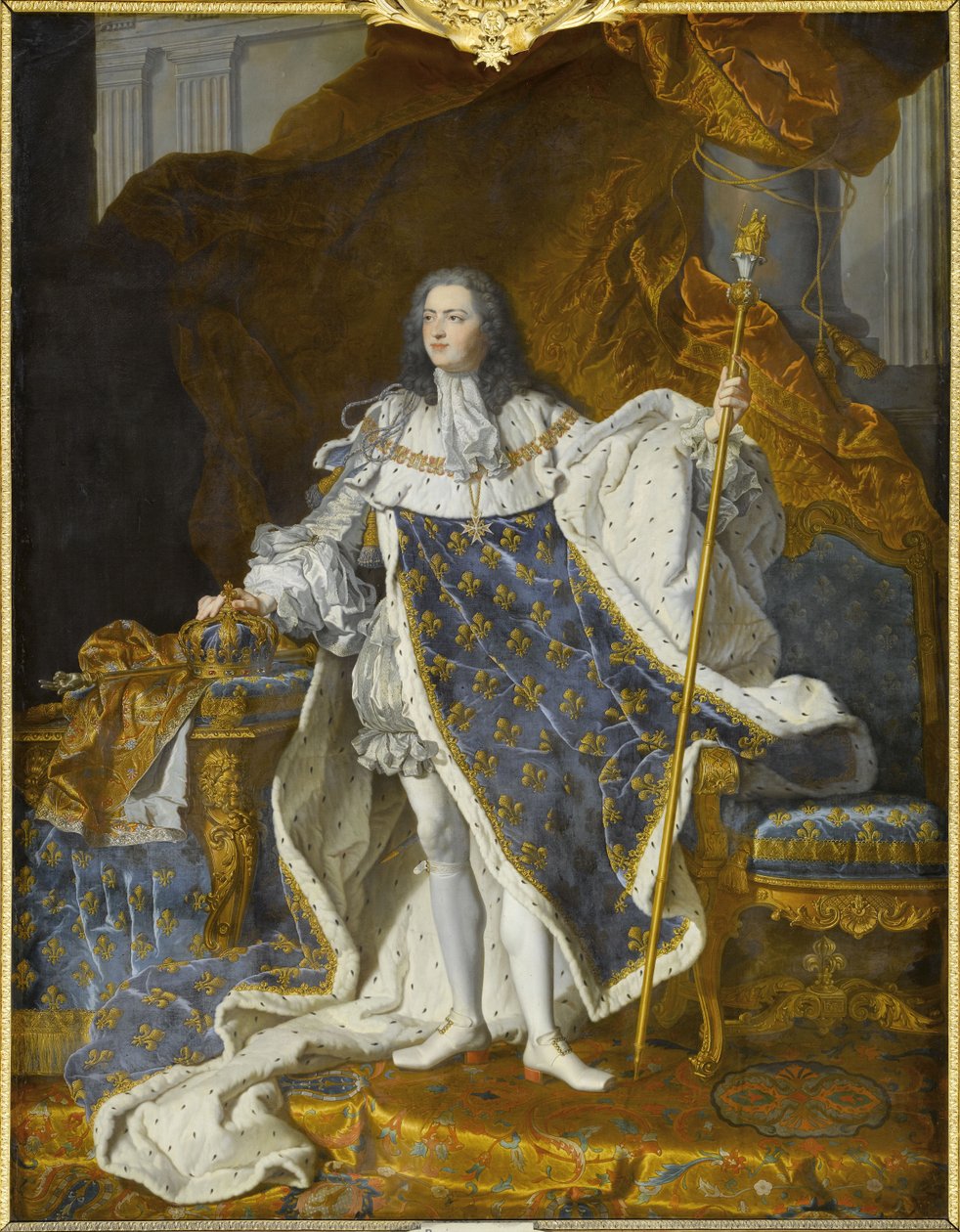 Porträtt av Ludvig XV i hans kungliga dräkt av Hyacinthe François Honoré Rigaud