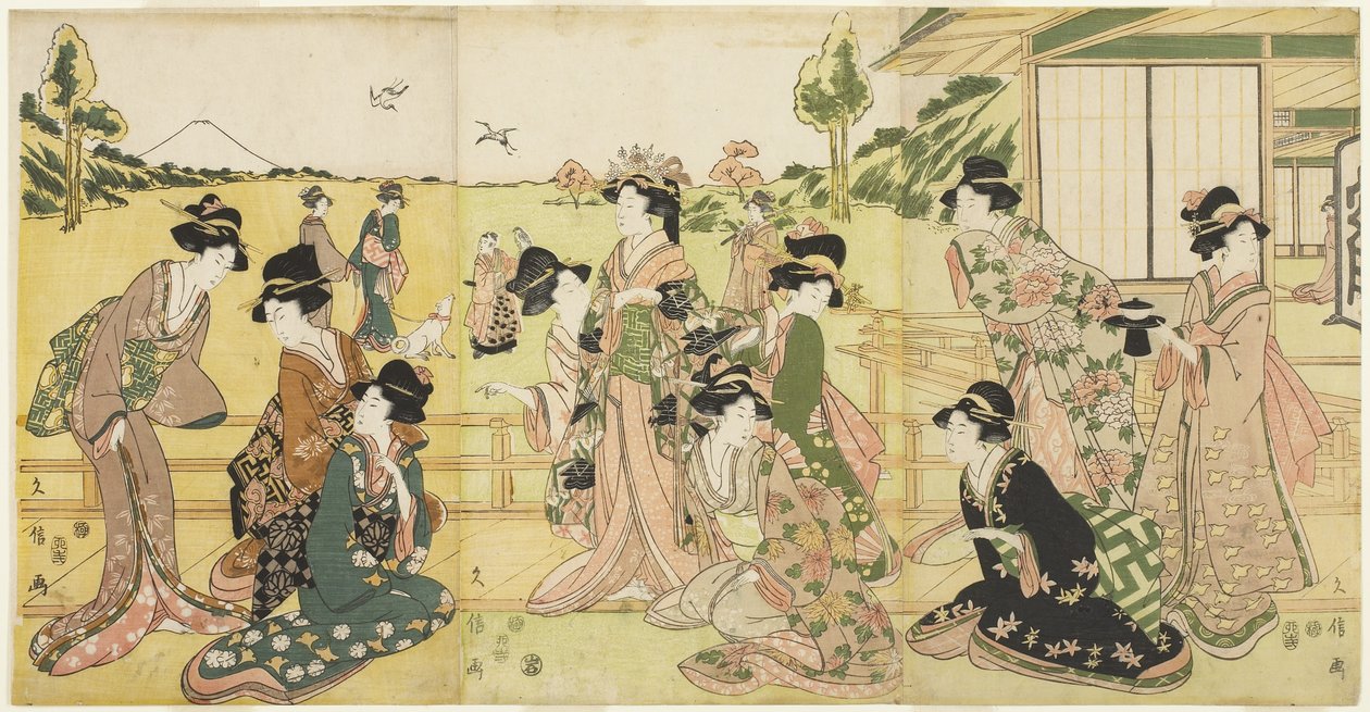 Hawking Party, 1807 (trätryck i färg) av Hyakusai Hisanobu Hyakusai Hisanobu