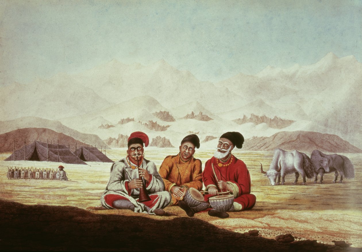 Tre musiker i Tibet (wc på papper) av Hyder Jung Hearsey