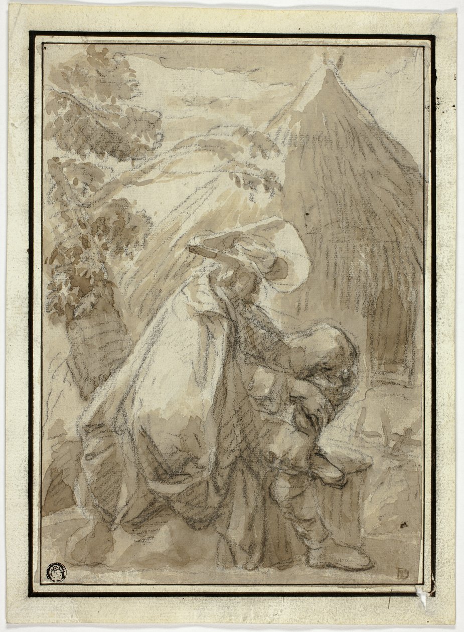 Sittande man i mantel av Thatched Hut av III Follower of Herman Saftleven