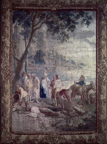 Gobeläng föreställande en rustik scen av I.V.Borcht, flamländska, 1600-talet av I.V. Borcht