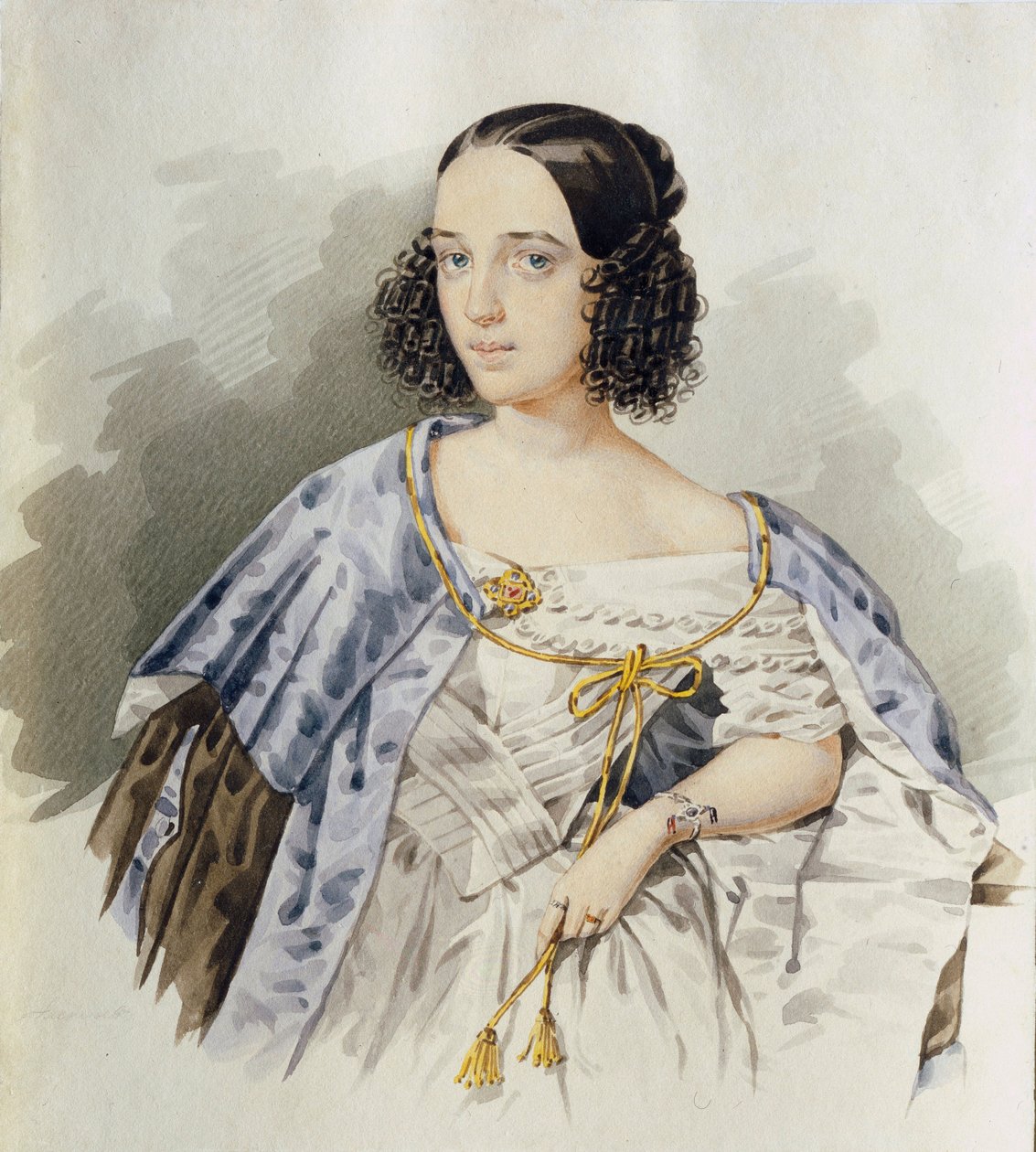 Porträtt av den ryska skådespelerskan Varvara Asenkova (1817-1841) - Akvarell på kartong av I Alexeyev (aktiv 1800-1850) av I. Alexeyev