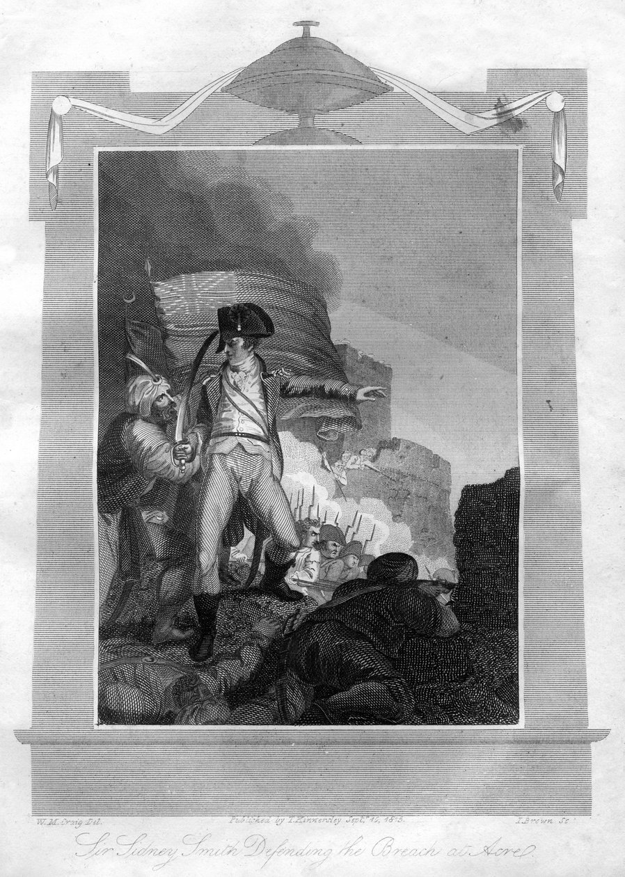 Sir Sydney Smith 1764-1840 försvarade intrånget i Acre, 1816. av I. Brown