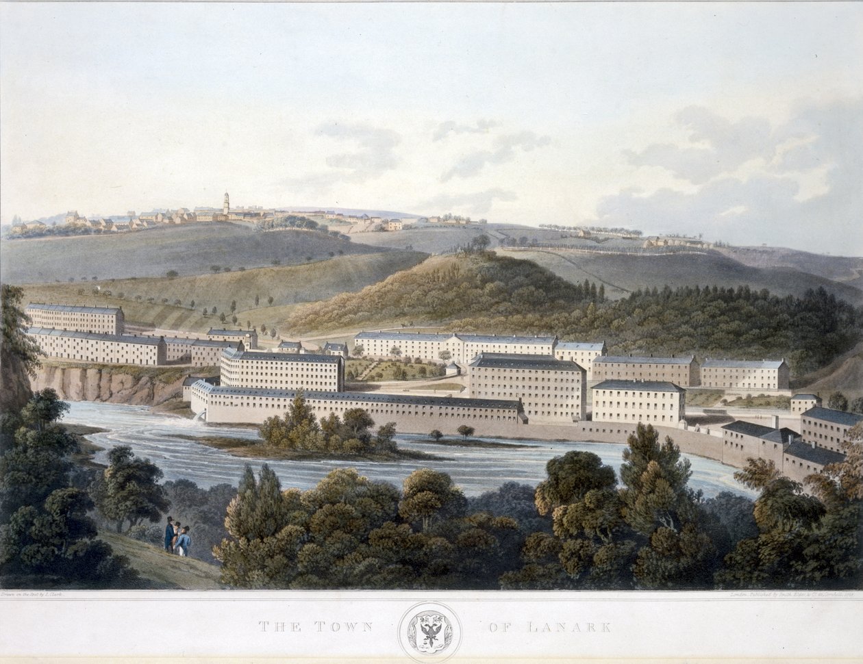 The Town of Lanark, från View of Scotland, 1824-25 (färgad akvatint) av I after Clark
