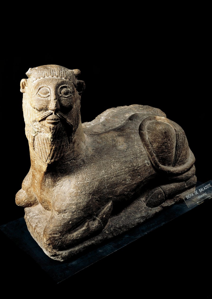 Iberisk konst: "Bicha de Balnitrogen", en tjur med människohuvud. Stenskulptur från Albacete, Spanien. 400-talet f.Kr. Musee National d