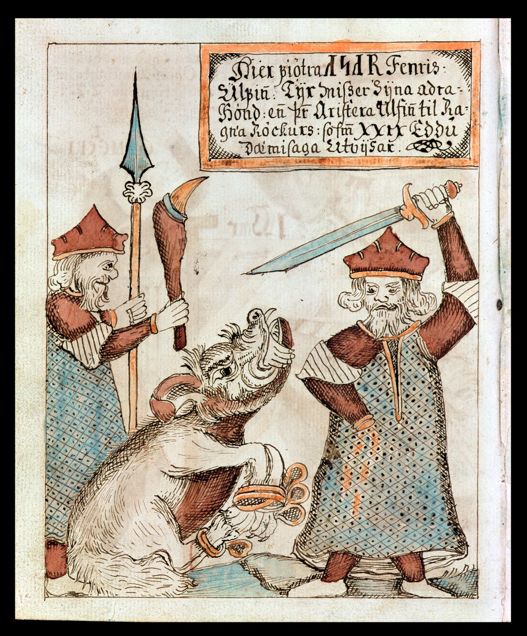 Den nordiske guden Tyr förlorar sin hand till den bundna vargen Fenrir av Icelandic School