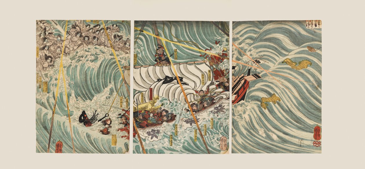 Taira-spökena attackerar Yoshitsunes skepp av Ichiyusai Kuniyoshi