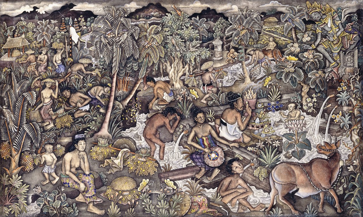Bali Life, ca 1940 (olja på ostduk) av Ida Bagus Kembeng
