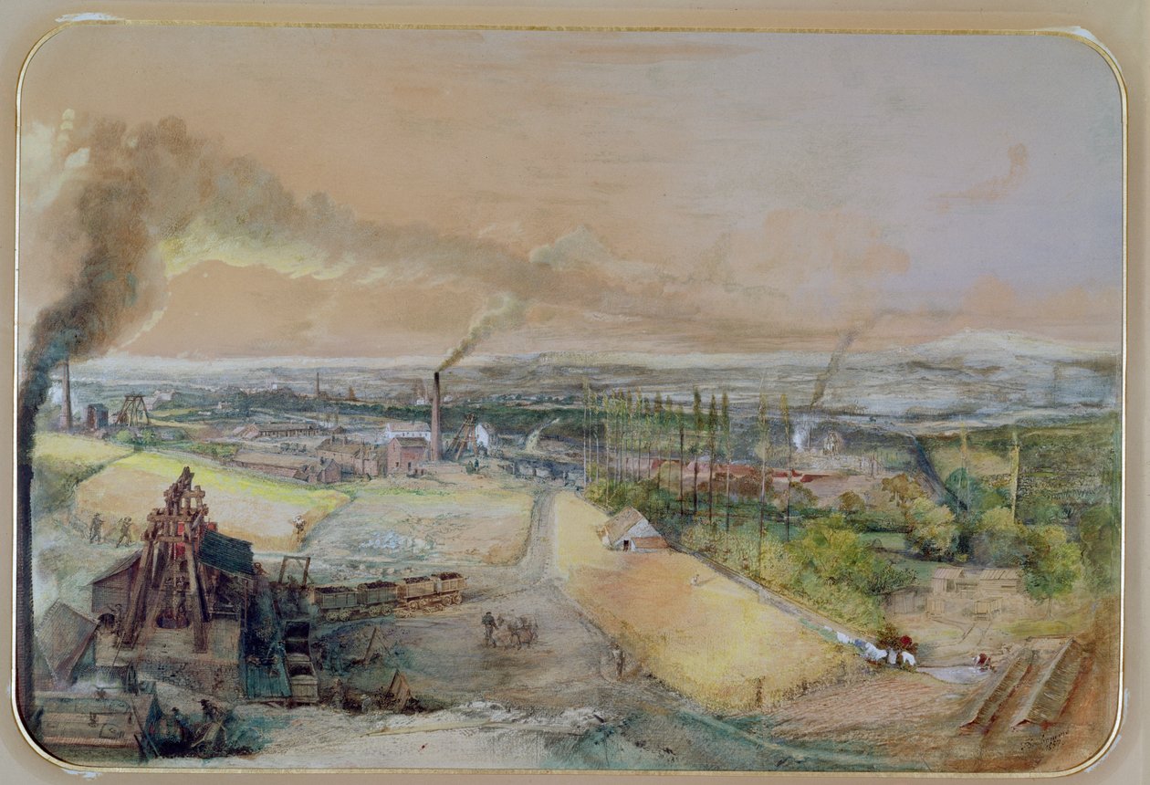 Industriellt landskap i Blanzy-kolfältet, Saone-et-Loire, ca 1860 av Ignace Francois Bonhomme