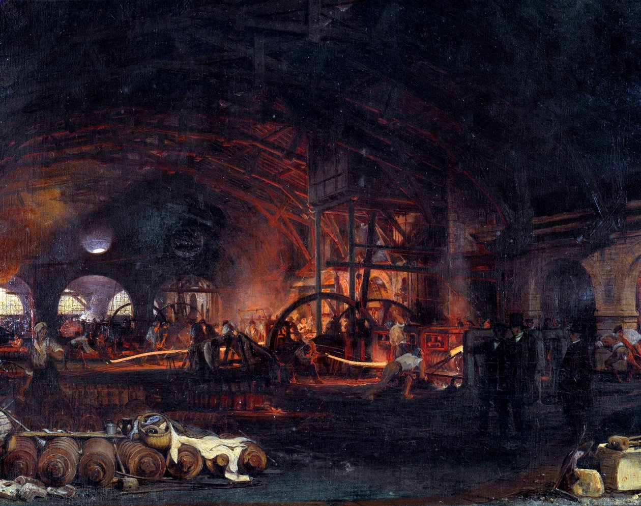 Industriella revolutionen: "" Fourchambaults stora smedja"" Detalj av målning av Francois Bonhomme (1809-1881) 1839. Fourchambault av Ignace Francois Bonhomme