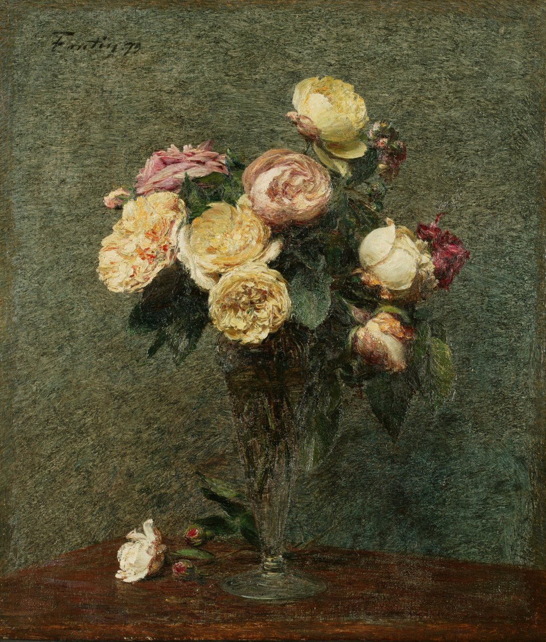 Stilleben: Rosor i en glasvas av Ignace Henri Jean Fantin Latour