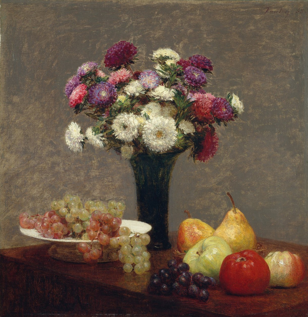 Asters och frukt på ett bord, 1863 av Ignace Henri Jean Fantin Latour
