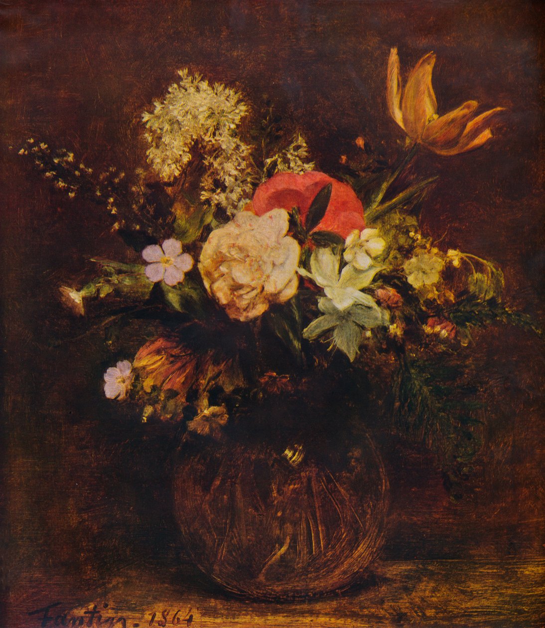 Skål med blommor, 1864, 1935. av Ignace Henri Jean Fantin Latour