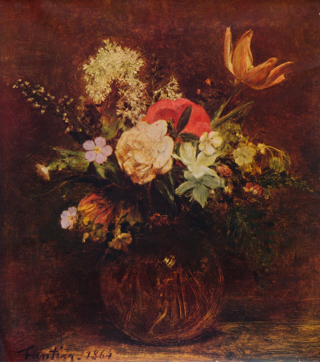 Skål med blommor, 1864, 1935. av Ignace Henri Jean Fantin Latour