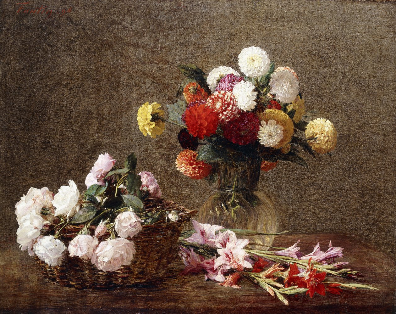Dahlior, 1896 av Ignace Henri Jean Fantin Latour