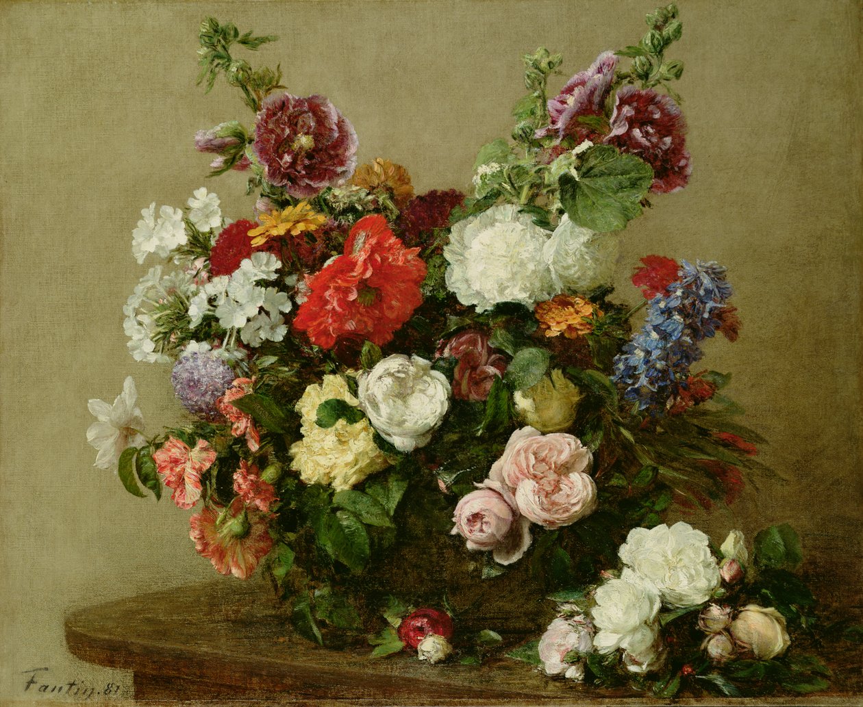 Franska rosor och pioner, 1881 av Ignace Henri Jean Fantin Latour