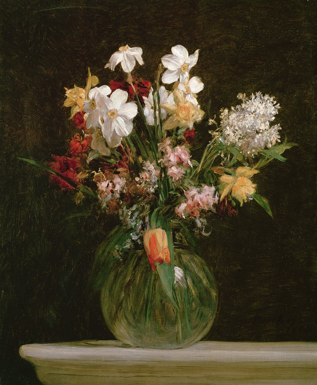 Vita påskliljor, hyacinter och tulpaner, 1864 av Ignace Henri Jean Fantin Latour