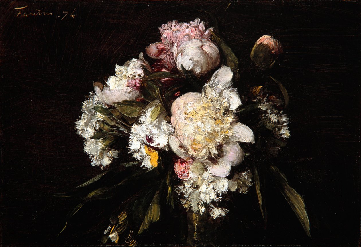 Pioner, vita nejlikor och rosor, 1874 av Ignace Henri Jean Fantin Latour