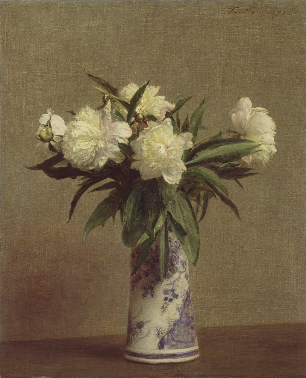 Pioner i en blå och vit vas, 1872 av Ignace Henri Jean Fantin Latour