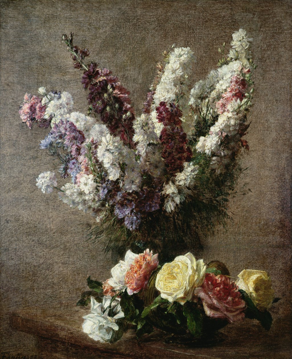 Rosor och lärksporre, 1885 av Ignace Henri Jean Fantin Latour