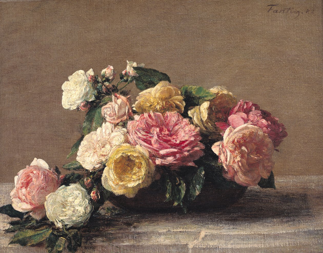 Rosor i ett fat, 1882 av Ignace Henri Jean Fantin Latour