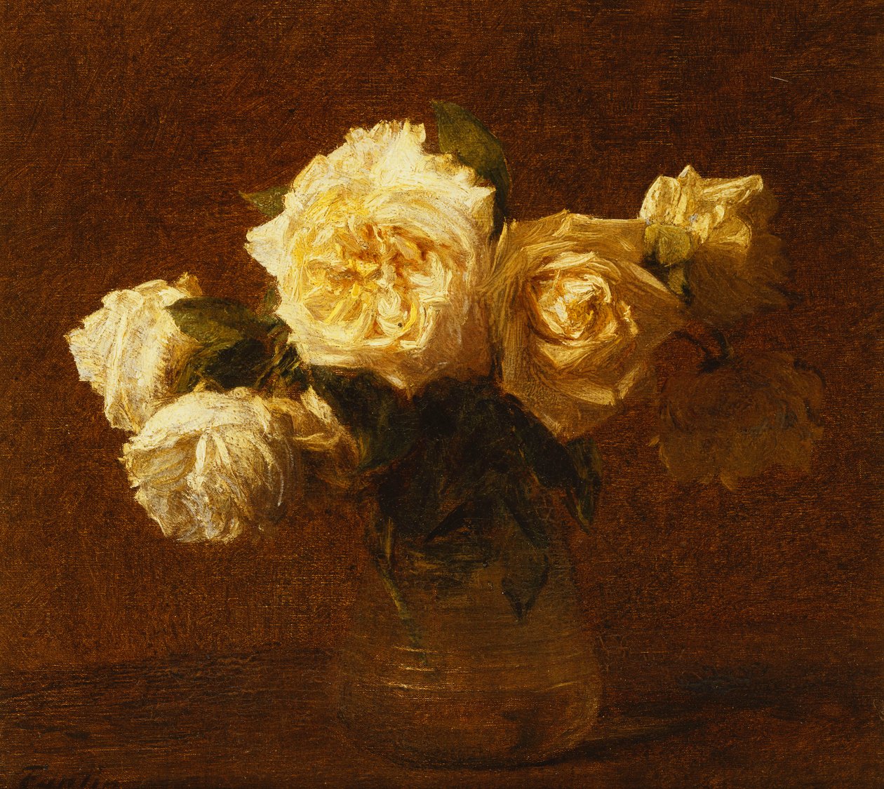 Sex gula rosor i en vas; Sex gula rosor i en vas, 1903 av Ignace Henri Jean Fantin Latour