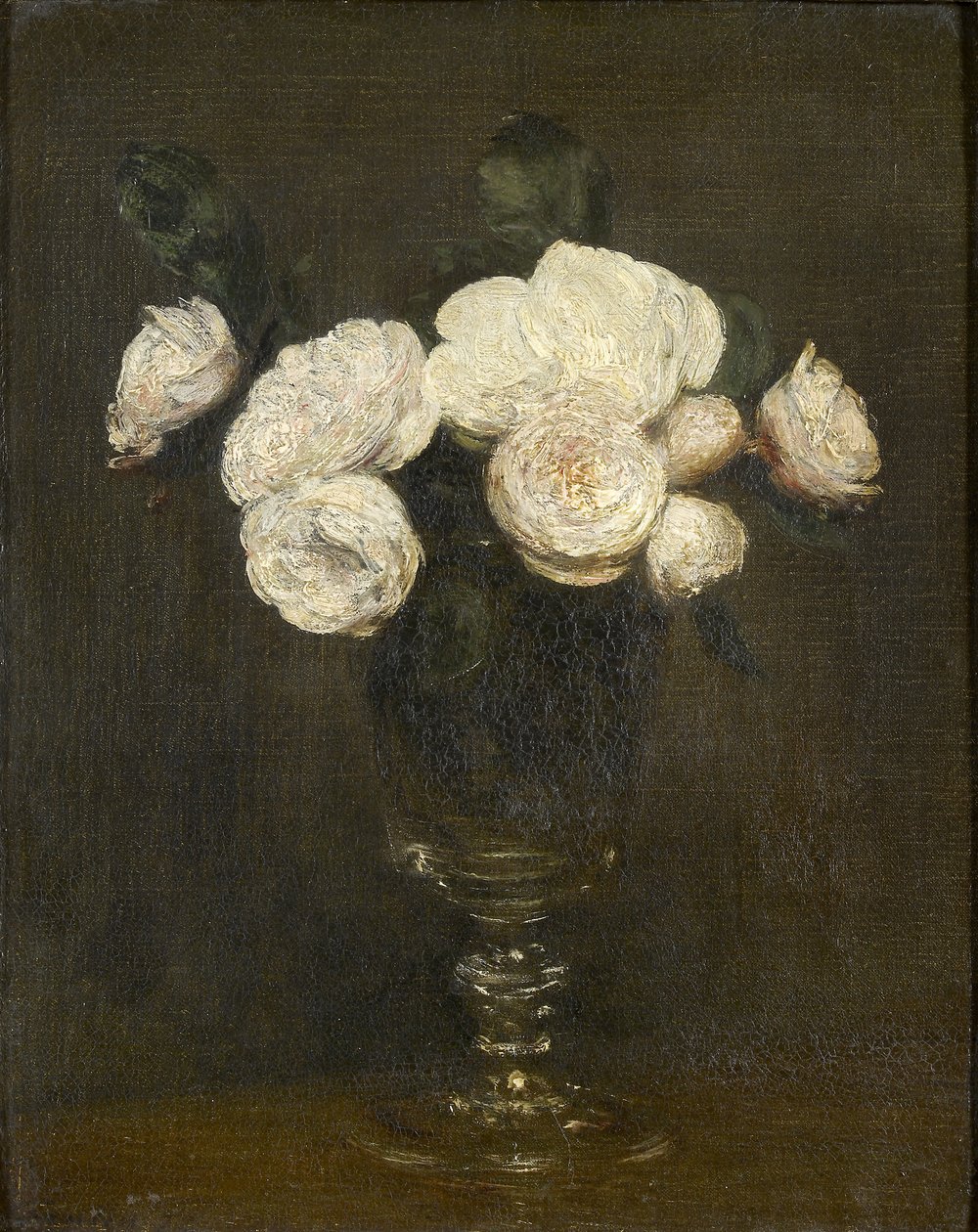 Stilleben av Malmaison Roses, 1800-talet av Ignace Henri Jean Fantin Latour