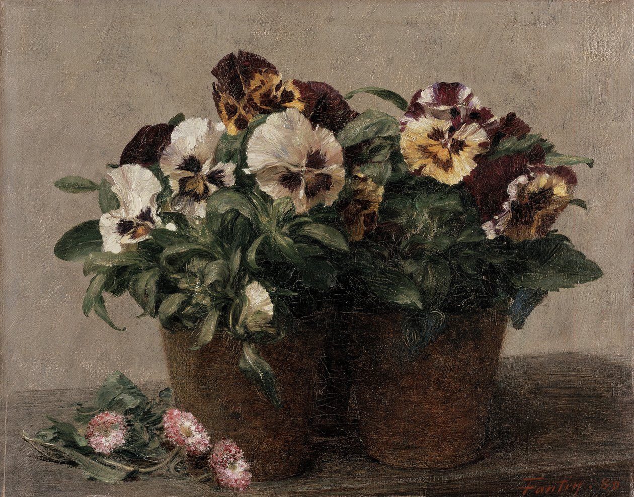 Stilleben av penséer och tusenskönor, 1889 av Ignace Henri Jean Fantin Latour