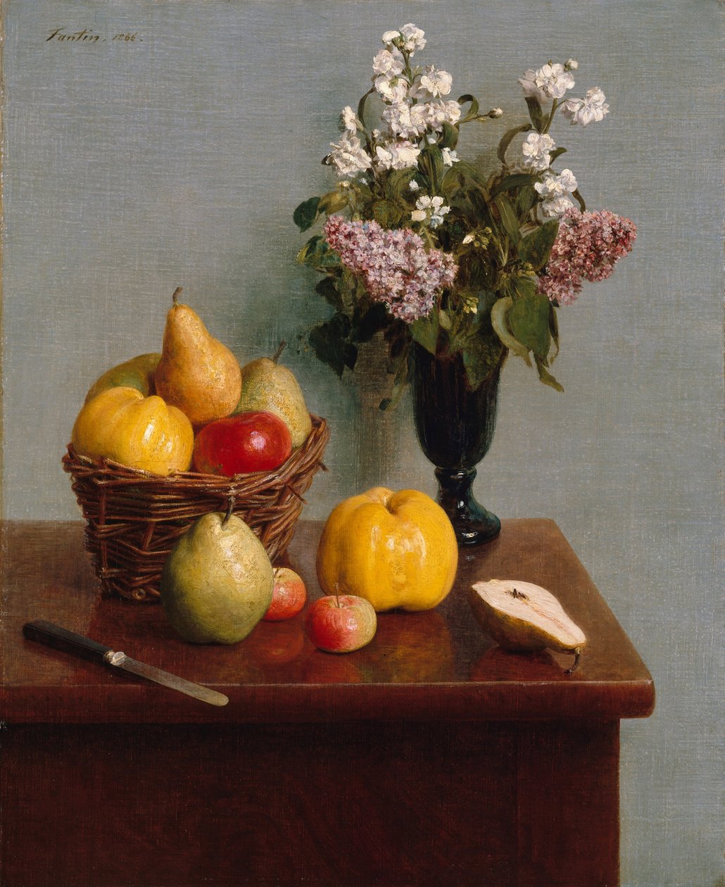 Stilleben med blommor och frukt, 1866 av Ignace Henri Jean Fantin Latour