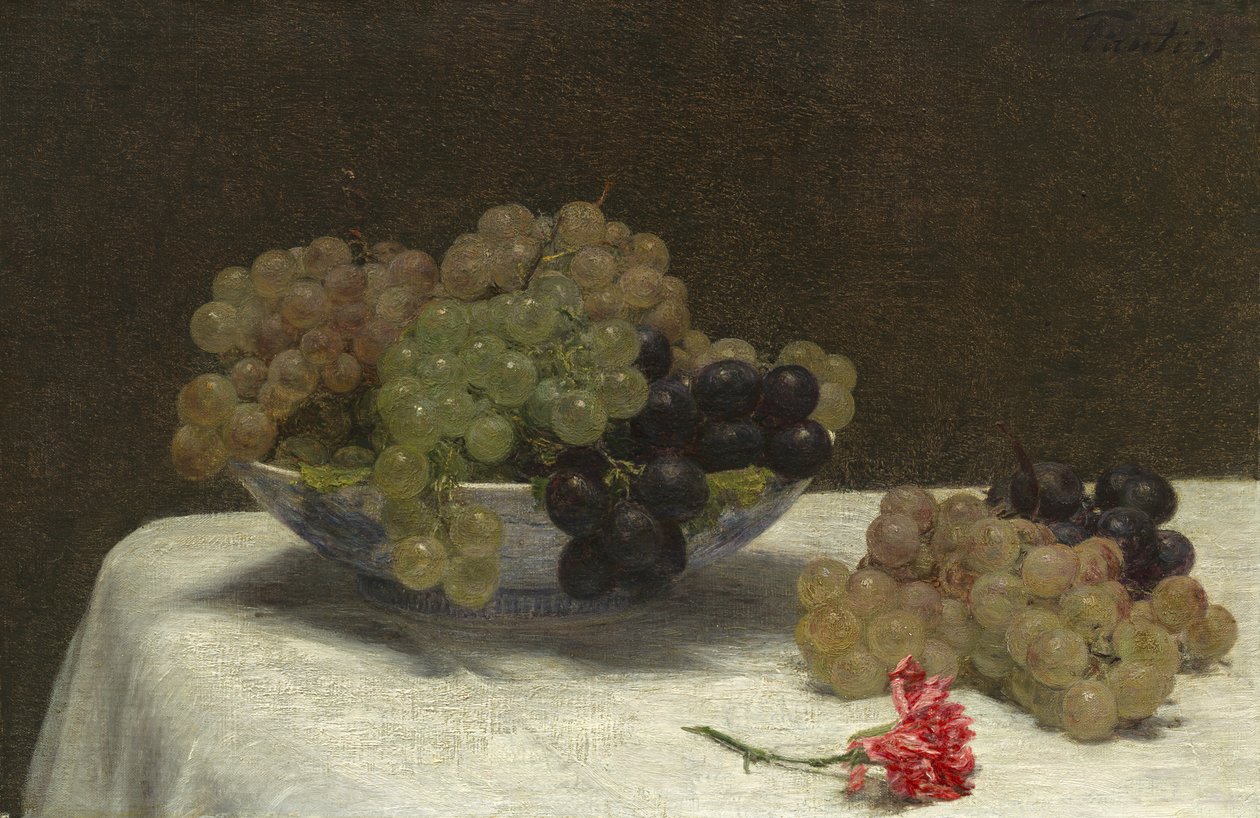 Stilleben med druvor och nejlika, ca 1880 av Ignace Henri Jean Fantin Latour