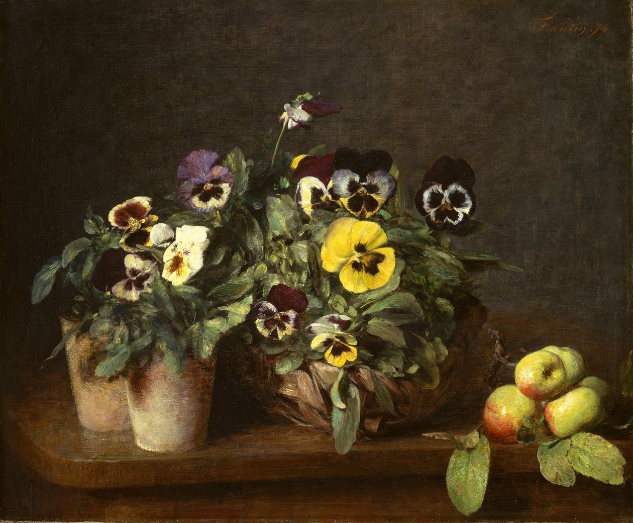 Stilleben med penséer, 1874 av Ignace Henri Jean Fantin Latour
