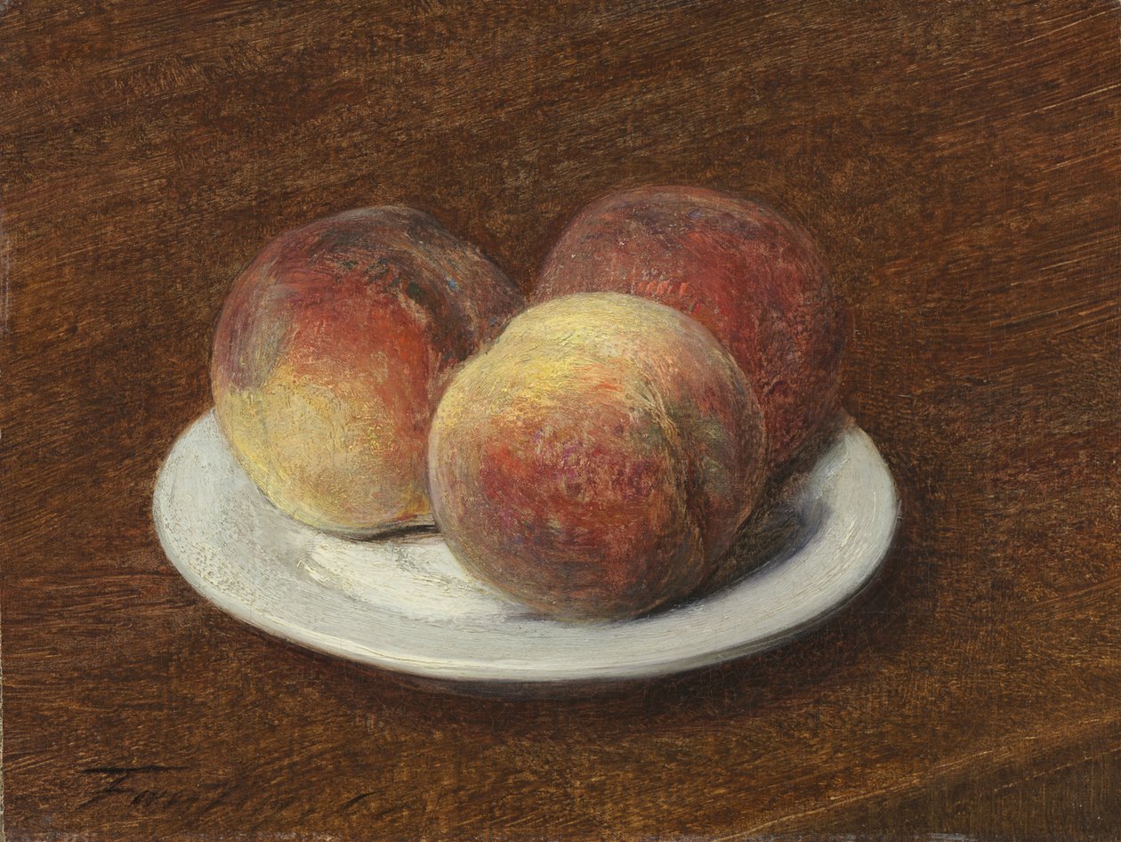 Tre persikor på en tallrik, 1868 (olja på papper på duk) av Ignace Henri Jean Fantin Latour