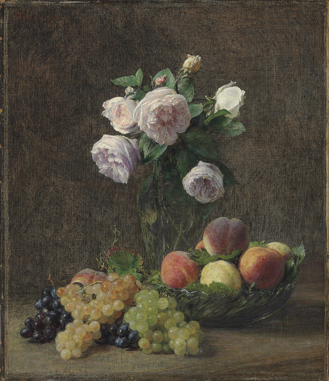 Vas med rosor, persikor och vindruvor, 1894 av Ignace Henri Jean Fantin Latour