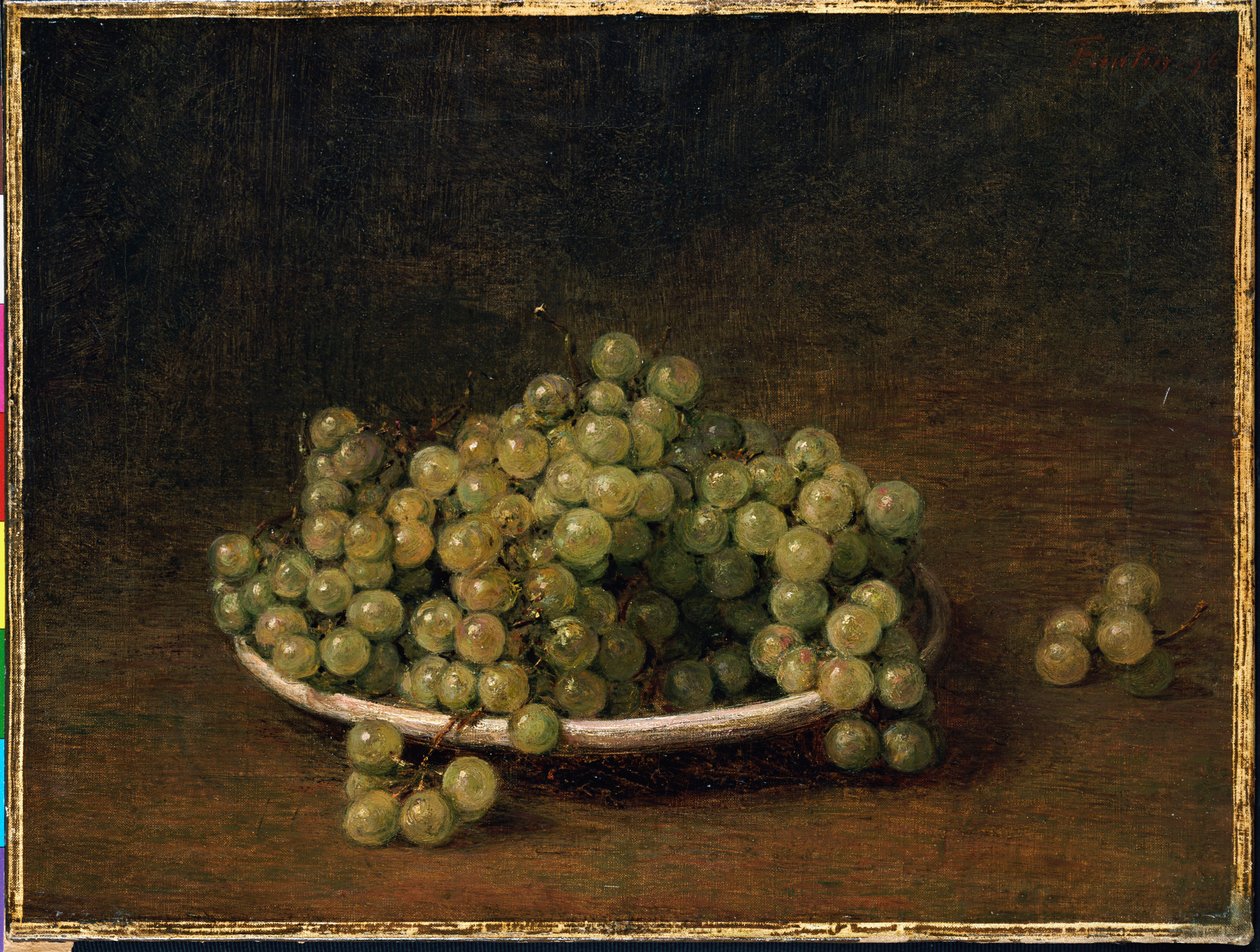 Vita druvor på en tallrik av Ignace Henri Jean Fantin Latour