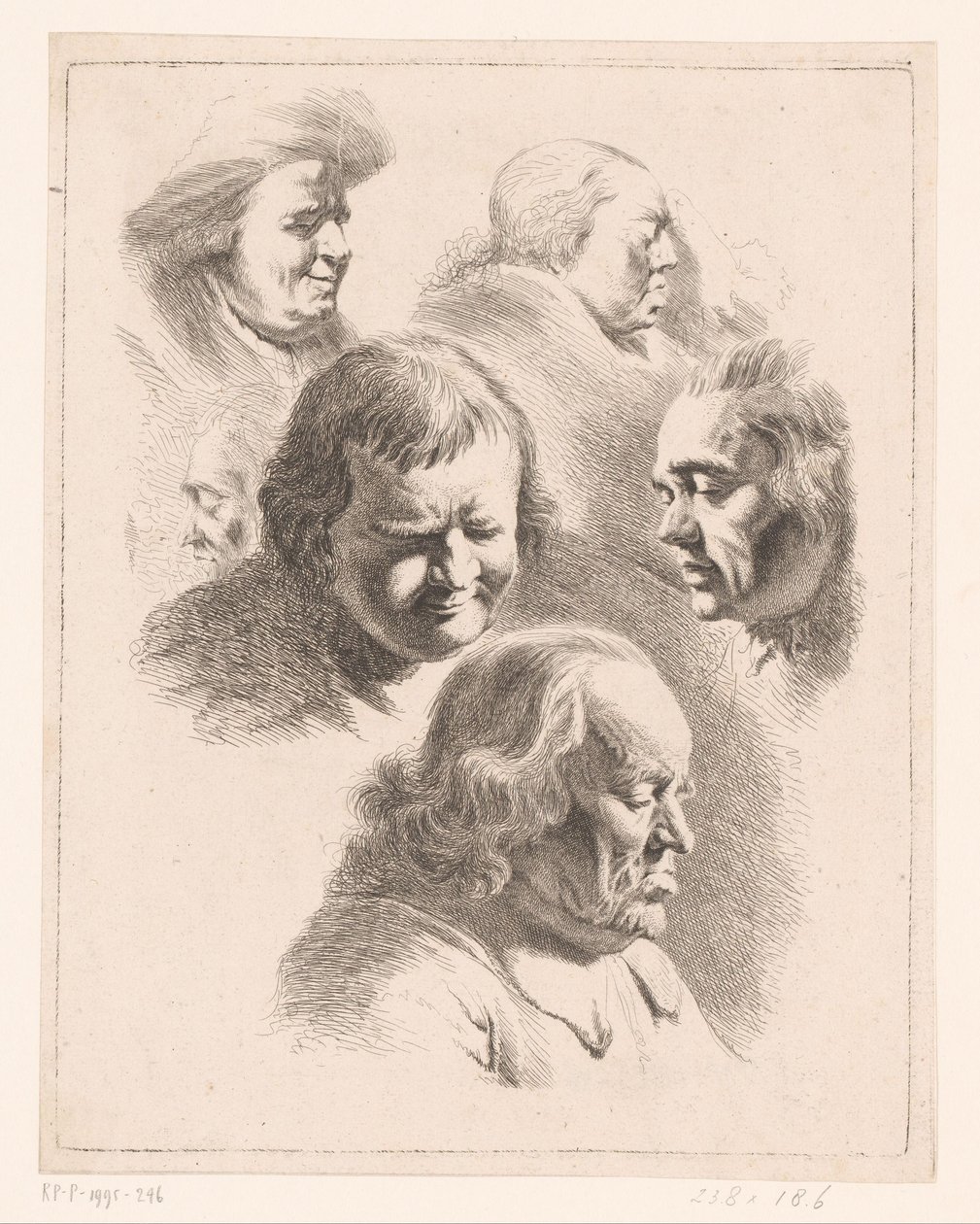 Komposition med sex huvuden av män och kvinnor med slutna ögon av Ignace Joseph de Claussin (attributed to)