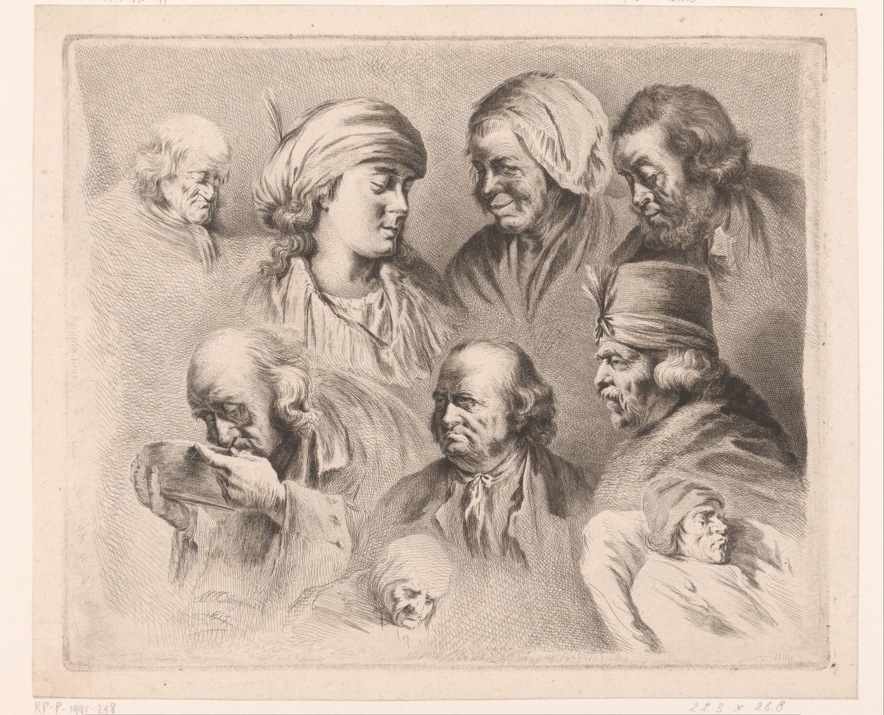 Komposition med nio huvuden av män och kvinnor i olika åldrar av Ignace Joseph de Claussin