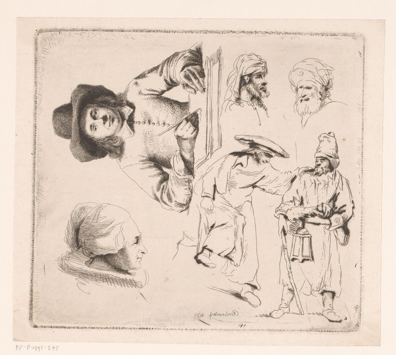 Komposition med en skrivande man, ett kvinnohuvud och fyra mansfigurer av Ignace Joseph de Claussin