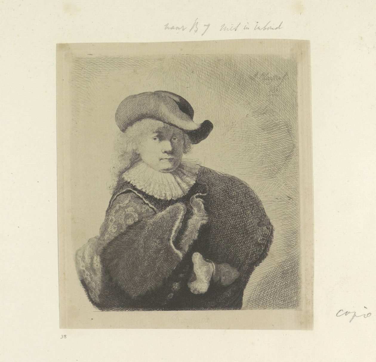 Självporträtt med floppig brättehatt och broderad mantel Recueil de quatre-vingt-cinq estampes originales (serietitel) av Ignace Joseph de Claussin
