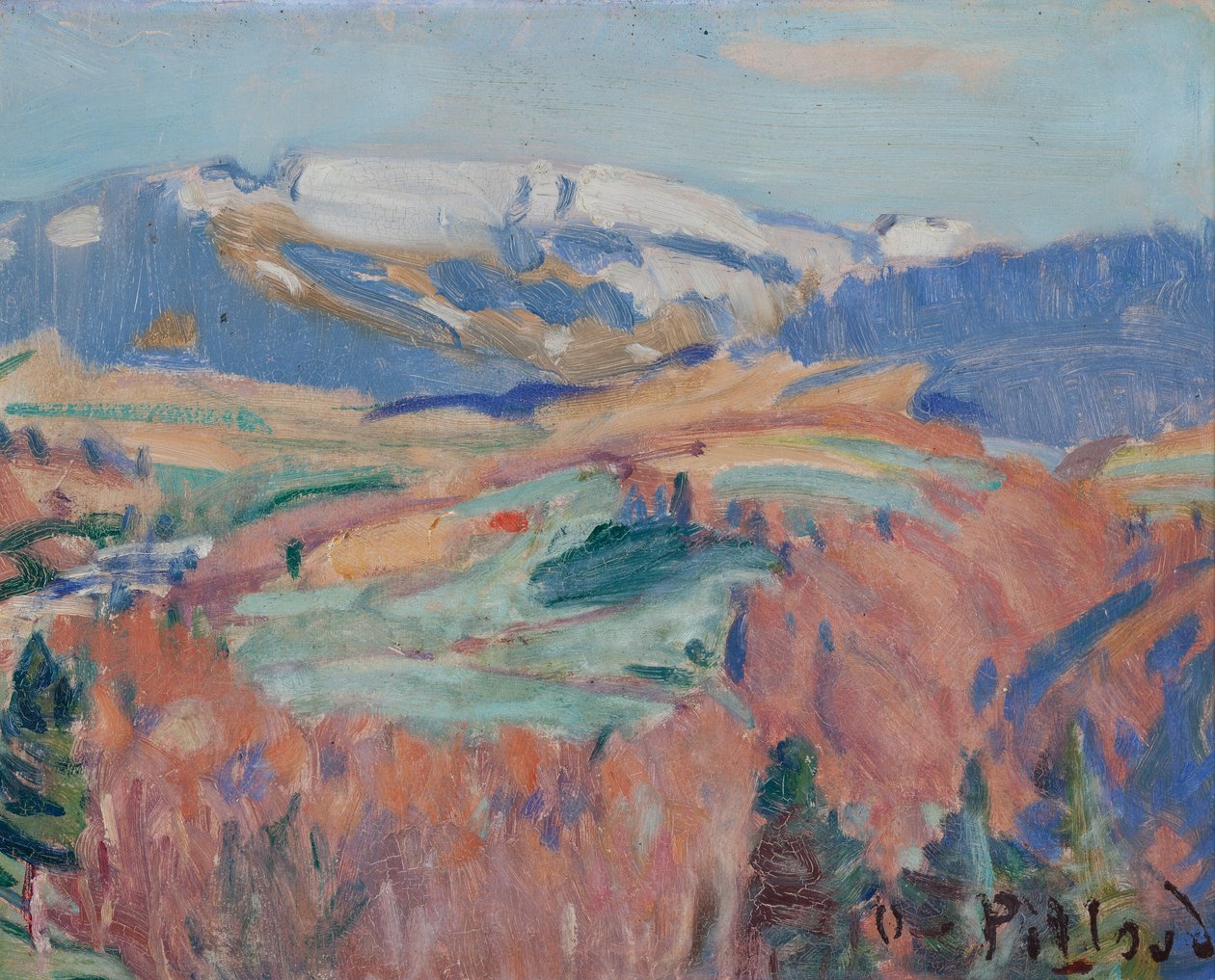 Fribourgs landsbygd på hösten (olja på kartong) av Ignace Nazaire Oswald Pilloud