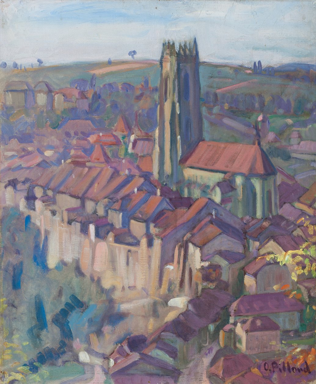 Utsikt över Fribourg (olja på duk) av Ignace Nazaire Oswald Pilloud