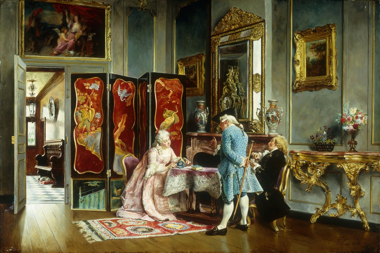 Figurer i en elegant interiör, 1879 av Ignacio Leon y Escosura