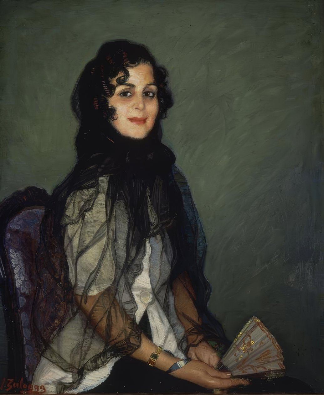 ANGUSTIAS OF WIT MED SVART MANTILLA OCH FLÄKT - XX CENTURY - O / L - 95X79CM av Ignacio Zuloaga y Zabaleta
